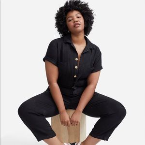 MATE The Label Black Linen Short Sleeve Jumpsuit Womens Size Medium